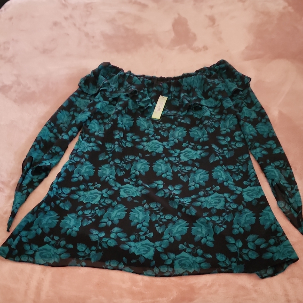 Sam Edelman Teal Floral Off-Shoulder Blouse